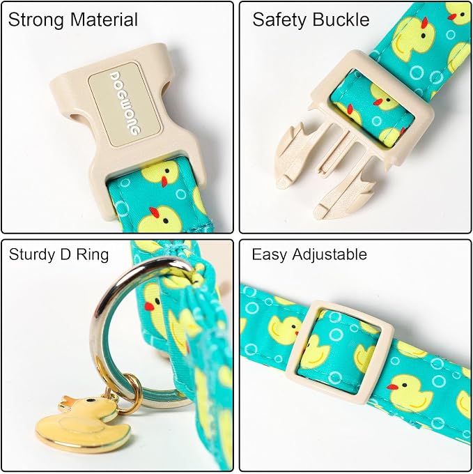 DOGWONG Ducky Pattern Cute Collar, Spring Summer Female Male Collars Pets Gift Adjustable Heavy-Duty Duck Pet Collars for Small Dogs, Neck 8-12 inches