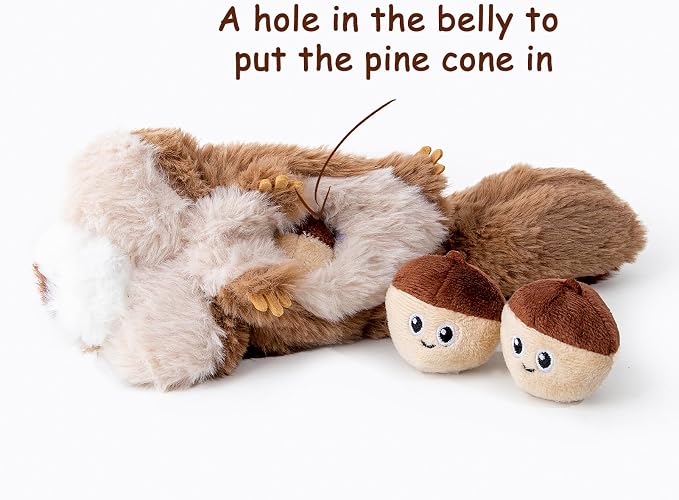 Hollypet Squeaky Dog Toy, Interactive Plush Hide and Seek Dog Toys for Small Medium Sized Dogs and Non-Aggressive Chewers, Puppy Teeth Clean Chew Toys, Pine Cone