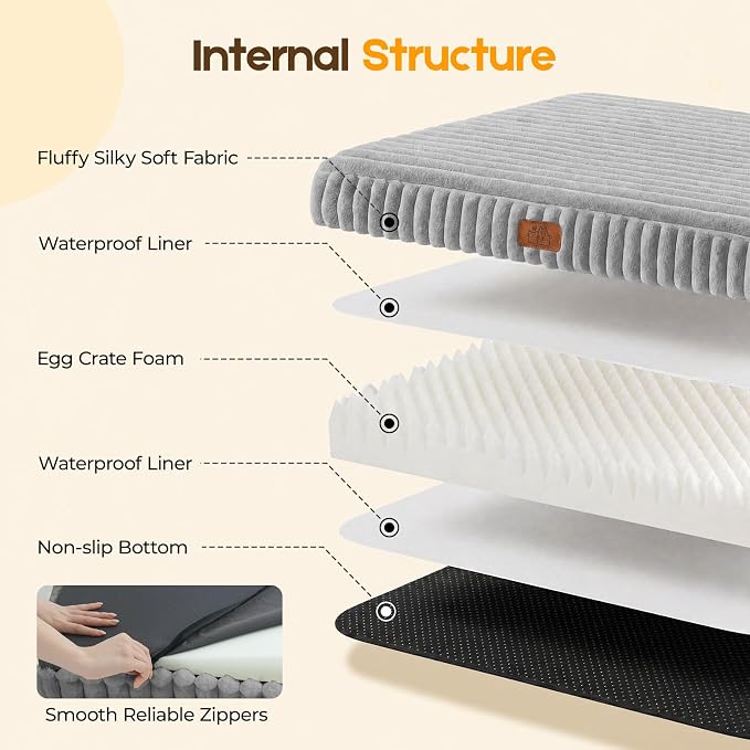 Orthopedic Dog Bed for Medium Dog, Waterproof Pet Bed,Non-Slip Bottom and Egg-Crate Foam with Removable Washable Cover Crate Bed,Grey,30"x20"x3"