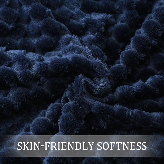 Exclusivo Mezcla Fleece King Blanket for Bed, Extra Large Fuzzy Navy Blue Bed Blankets, Soft Cozy Plush Sofa Throws for All Seasons, 90x104 Inches