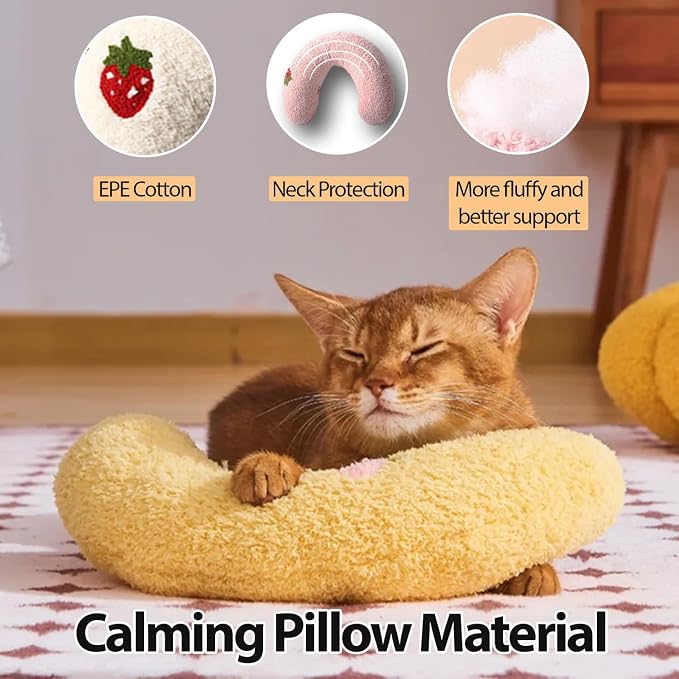 U-Shaped Calming Pillow for Cats and Dogs - Super Soft Plush Fabric, Cozy Headrest, Neck Support for Deep Sleep, Kitten Headrest, Pet Bed (White)