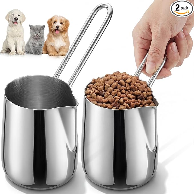Zonon 2 Pieces 1.5 Cup Dog Food Metal Scoop 12 oz / 1.5 Cup Stainless Steel Measuring Cups with Wire Design Handle Durable Dog Cat Food Metal Scoop for Kibble or Seed Easy-clean, Rust-resistant