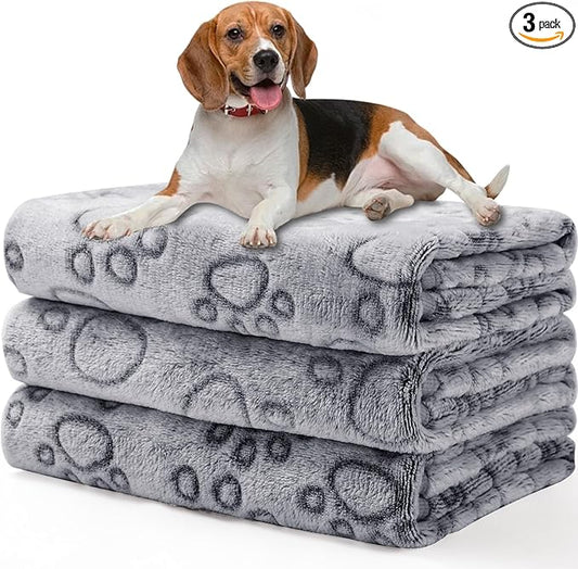 Luciphia 1 Pack 3 Blankets Fluffy Premium Fleece Pet Blanket Flannel Paw Printed Throw for Dog Cat Grey Paw Small(23"x16",Pack of 3)