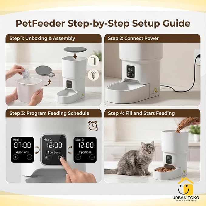 Automatic Pet Feeder for Cats & Dogs – Programmable Timed Food Dispenser with Portion Control, Battery Backup, and Secure Locking Lid for Healthy Pet Routines