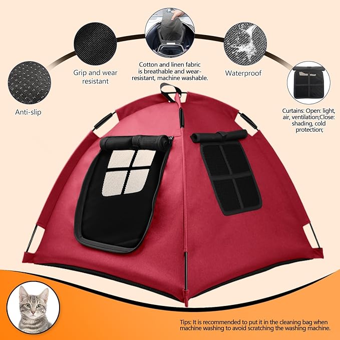 Portable Pet Tent, Full-Enclosure Zippered Mesh, Indoor & Outdoor | Easy-flex poles, tool-free. Tear-resistant. Anti-tip. 5+ colors. For cats, small dogs. 60x60x45cm, 390g