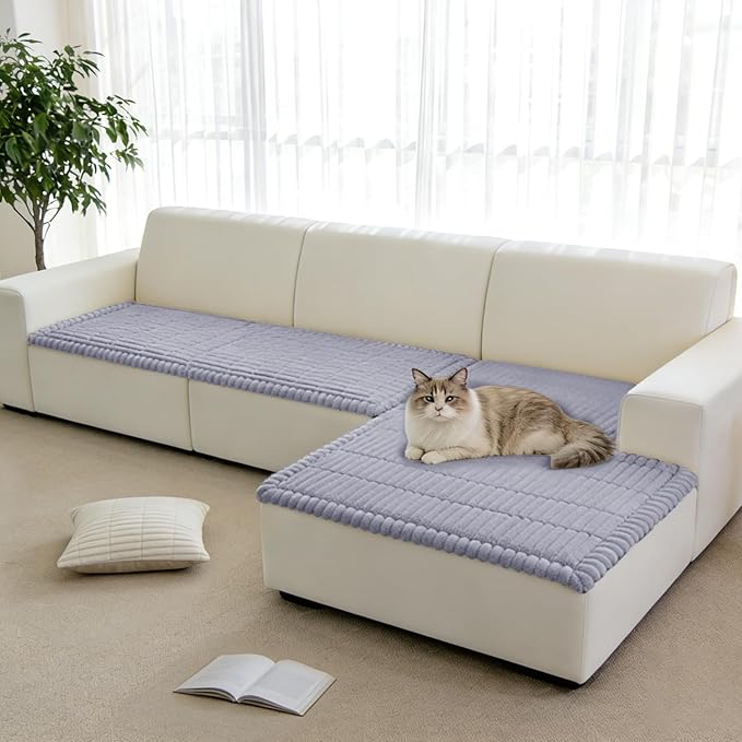 Fuzzy Couch Arm Covers for Dogs Washable, Thick Couch Covers for 3 Cushion Sofa Pet Friendly, Non Slip Plush Dog Couch Cover for for Sectional, Loveseat (Light Gray, 17.6" x 17.6")