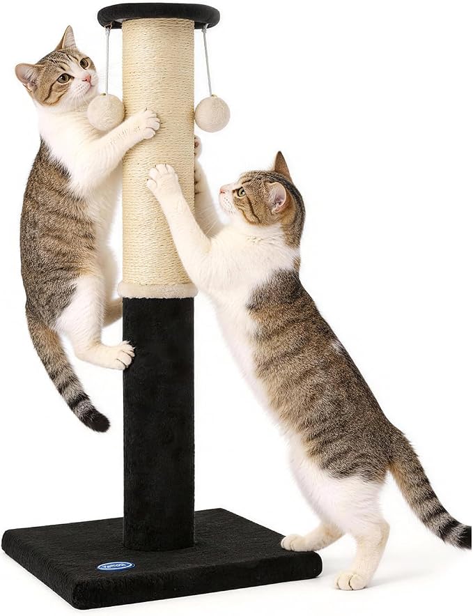 34-Inch Tall Cat Scratching Post, Komicoll Large Carpet Scratch Post, Sisal Cat Scratcher, Sturdy and Durable Cat Post with Hanging Ball for Indoor Cats