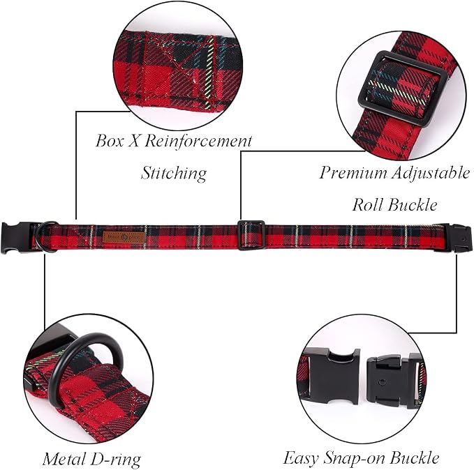 Lionet Paws Christmas Dog Collar with Bowtie, Dog Bowtie Collar with Metal Buckle for Dogs, Adjustable Comfortable Dog Collar Girl Boy Gift, L, Neck 16-24 in