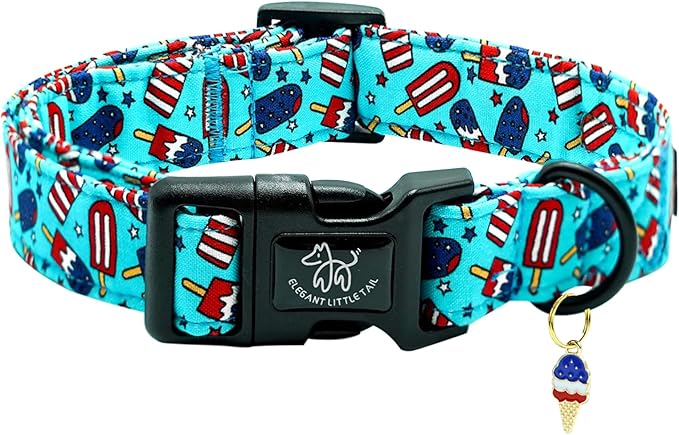 Elegant little tail Independence Dog Collar, 4th of July Holiday Pet Collars Cotton Patriotic Puppy Girl or Boy Soft Pet Gift Adjustable Dog Collar for Small Medium Large Dogs
