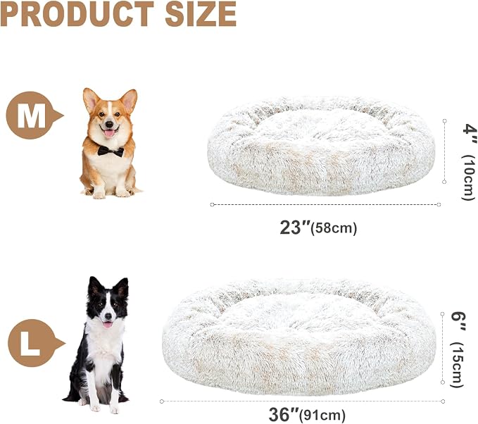 JOYELF Donut Dog Bed Cat Bed for Large Dogs, Calming Pet Bed Ultra Soft Faux Fur Cuddler Round Self Warming Sleeping Bed for Dogs and Cats