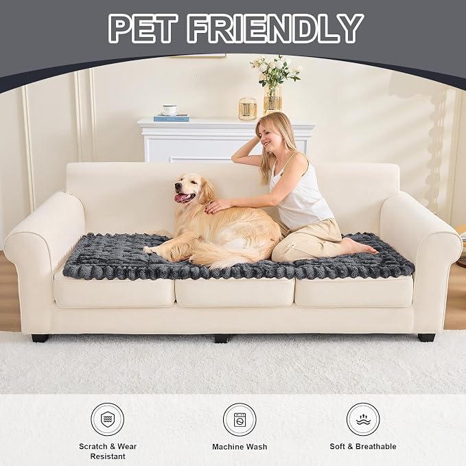 Waterproof Dog Couch Cover, Non Slip Pet Sofa Protector, Thick Fuzzy Couch Cover for Dogs, Machine Washable Furniture Protector, Scratch Resistant Pet Couch Mat(Dark Gray, 28" x 83"/70 x 210cm)