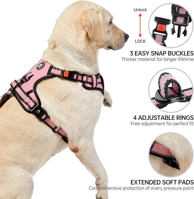 NESTROAD Dog Harness for Large Dogs,No Pull Dog Vest Harness with Leash,Reflective Adjustable Pet Harness with Easy Control Soft Handle (Large,Pink)