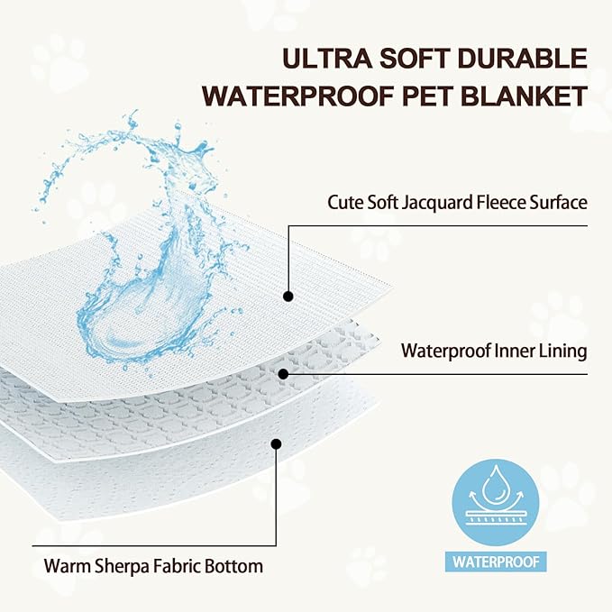 Waterproof Blanket for Dog Puppy Cat, Cute 3D Textured Paw Dog Blanket for Bed Couch Sofa, Soft Liquid Pee Proof Pet Furniture Protector, 30"x40", Grey