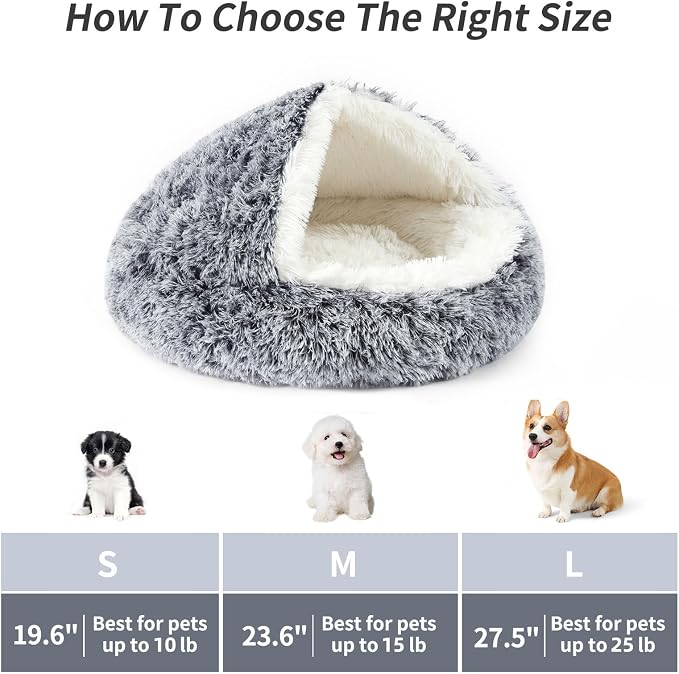 Dog Bed Round Hooded Plush Cat Cave Self Warming Pet Bed Donut Anti Anxiety Fluffy Pet Bed for Puppy and Kitty