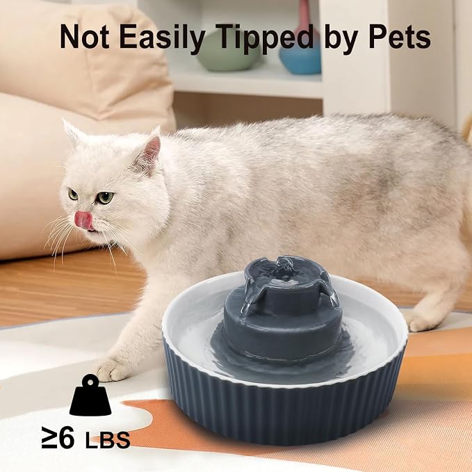Lawfery Ceramic Cat Water Fountain, 2.1L/71oz Cat Fountain with 3 Carbon Filters and 2 Quiet Pumps, Cupcake Pet Water Dispenser for Cats and Dogs (Grey)