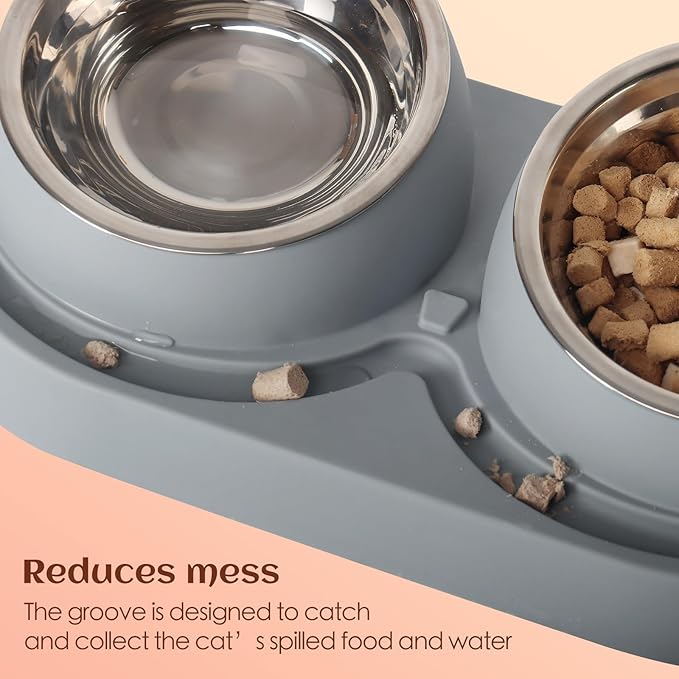 Cat Feeder and Water Dispenser, Feeding Station with Stainless Steel Bowls, Pet Food Dispenser for C for Dogs and Cats, Easy to Clean