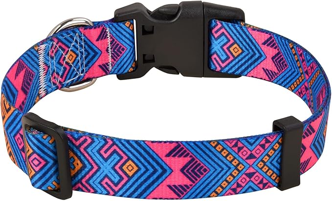 Mihqy Dog Collar with Bohemia Floral Tribal Geometric Patterns - Soft Ethnic Style Collar Adjustable for Small Medium Large Dogs(Orange Ethnic Style,S)