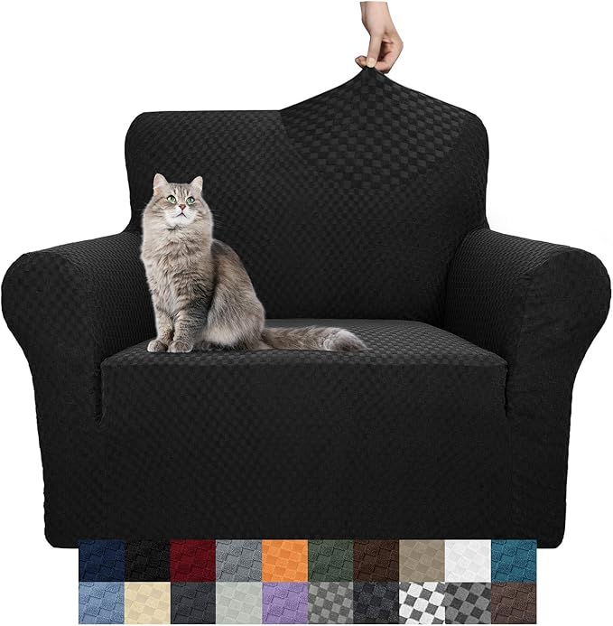 YEMYHOM Couch Cover Latest Jacquard Design High Stretch Sofa Chair Covers for Living Room, Pet Dog Cat Proof Armchair Slipcover Non Slip Magic Elastic Furniture Protector (Small, Black)