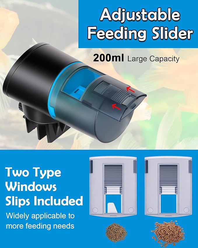 Automatic Fish Feeder for Aquarium - Rechargeable Fish Food Auto Dispenser Vacation Turtle Feeder with USB Charger Cable，LCD Screen, Customized Schedule (Blue)