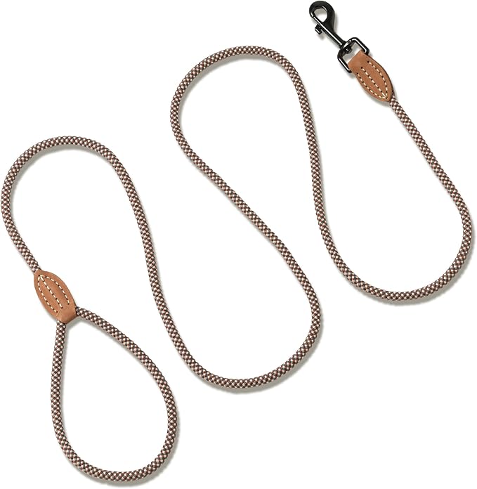 Mile High Life Small Dog Leash, Thin Rope Leash with Genuine Leather Connection and Heavy Duty Metal Clasp, Great for Small Medium Dogs(Brown,72 Inch-1/3)