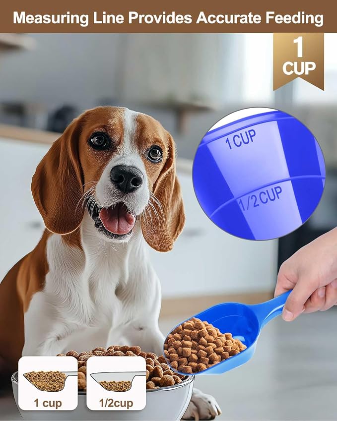 Dog-Cat Food-Scoop Measuring-Cup,1 Cup Capacity Versatile Plastic Pet Food Scoop with Measuring Lines 1 Cup and 1/2 Cup for Precise Portion Control (2, Blue and Pink)