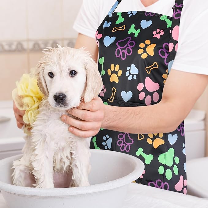 Dog Grooming Waterproof Apron with 2 Pockets, Cute Animals Puppy Dog Pets Apron