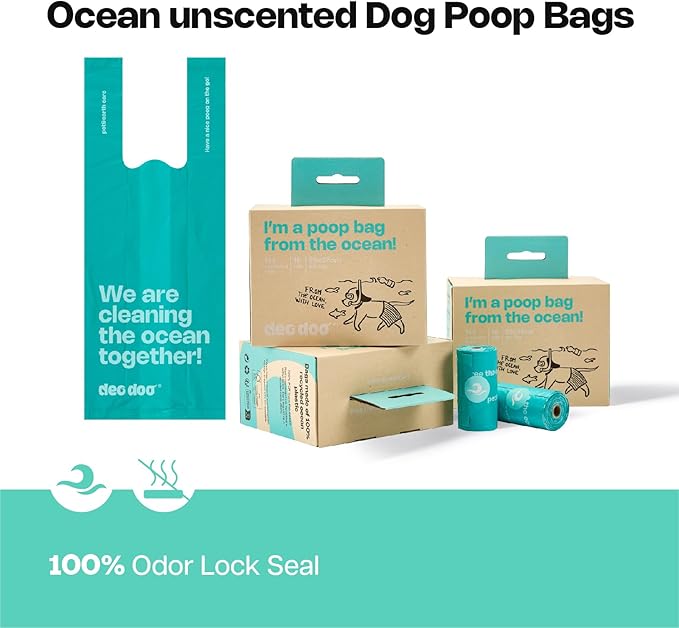 Dog Poop Bags with Handles 144 Counts - Ocean-Recycled Plastic, Extra Thick Leak-Proof Pet Poop Bags for Dog Walking, Unscented