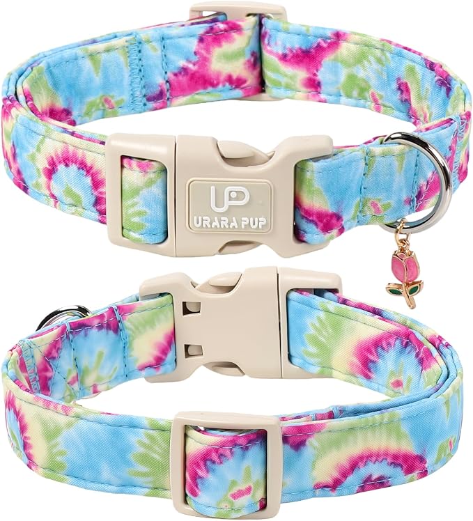 Summer Dog Collar, Personalized Cotton Dog Collar with Quick Release, Summer Tie-dye Collars for Small Medium Large Boys Dogs, Cute Durable Comfortable Pet Collars