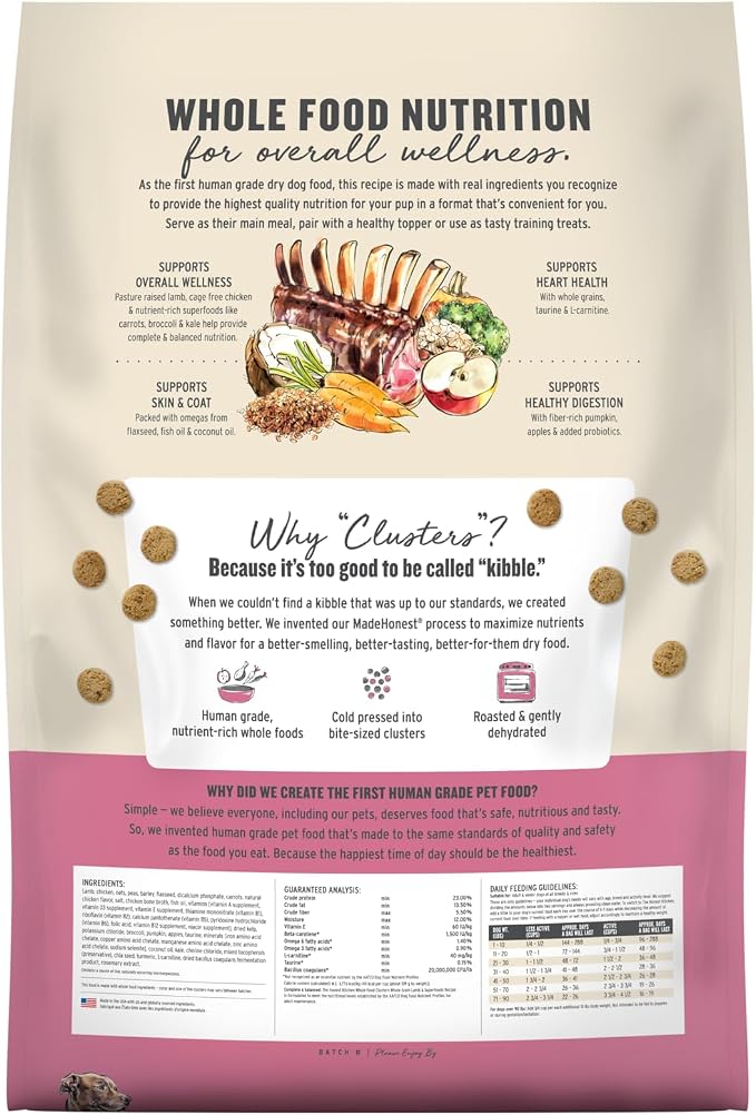 The Honest Kitchen Human Grade Dog Food, Whole Food Clusters Whole Grain Lamb Dry Dog Food, 18 lb Bag