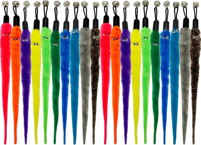 CATENESS Cat Worm Toy Refills, 20 Pieces Cat Wand Attachments Worms Toy for Indoor Cats (A)