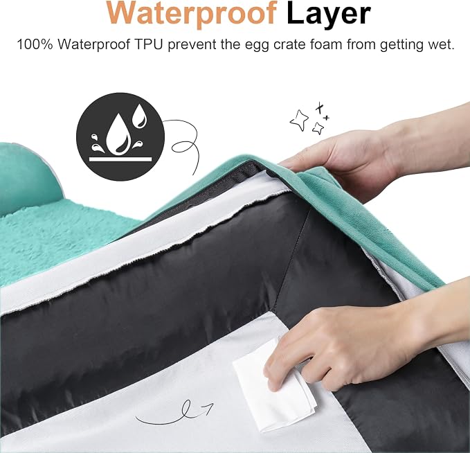 Large Dog Bed Orthopedic Washable: Beds Bolster XL Bed Medium Large Dogs Egg Crate Foam Couch Sofa Waterproof with Removable Cover - Aqua Blue