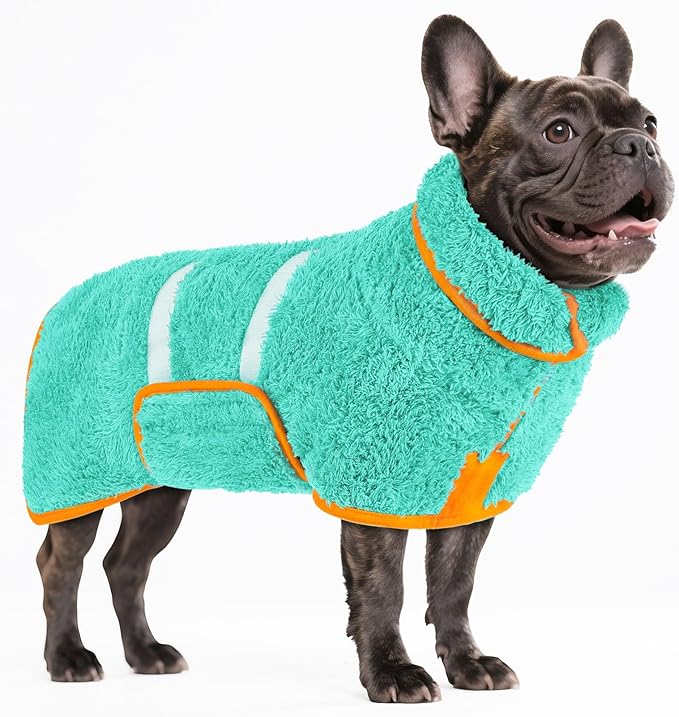 Bienbee Dog Bathrobe, Quick Drying Super Absorbent Pet Robes for Small Medium Large Dogs, Drying Coat for After Bath & Swim, Warm & Cozy Dogs Towels, Dog Puppy Bath Supplies, Lake Green M