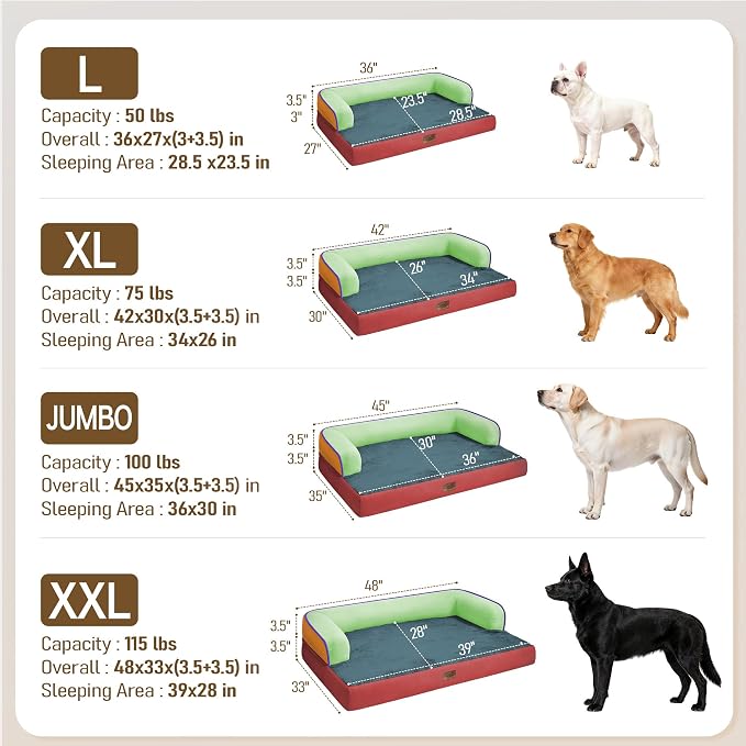 Comfort Expression Memory Foam Large Dog Bed Washable - Waterproof Orthopedic Dog Beds Pet Couch Sofa Bolster with Removable Cover Non-Slip Pet Sofa Couch, 36 x 27