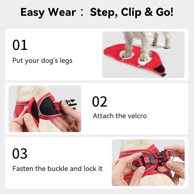 Joytale Small Dog Harness, Breathable Mesh Step-in Vest, Reflective Soft Padded Harnesses for Cats, Puppies and Extra Small Dogs, Red, XXS