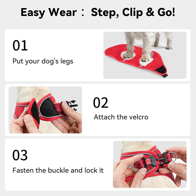 Joytale Small Dog Harness, Breathable Mesh Step-in Vest, Reflective Soft Padded Harnesses Small Sized Dog for Walking, Red, S
