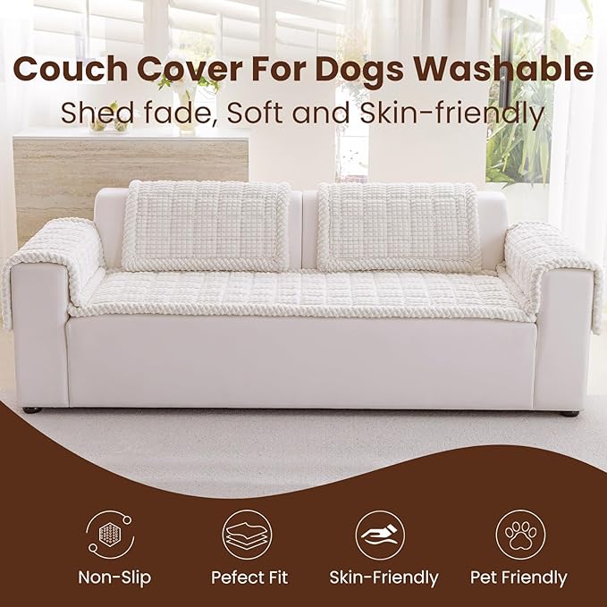 Couch Cover for Dogs Washable, Non-Slip Pet Couch Covers for Sofa, Fuzzy Dog Couch Cover Blanket, Thick, Soft, Plush Couch Cushion Covers for Sofa Protector (White, 23.6" x 47.2"/60 x 120cm)