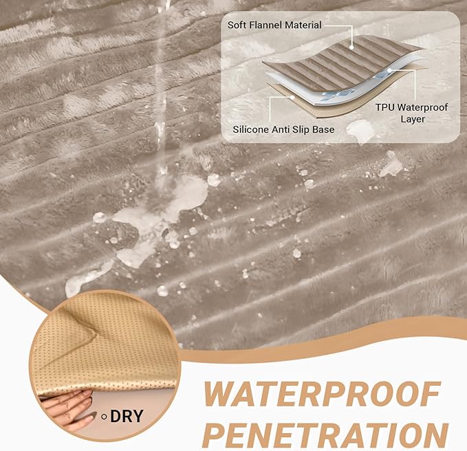 NAISI Couch Covers for Dogs Waterproof Flannel Striped Sofa Cover Pet Friendly Washable Dog Mat for Couch Anti Slip Sectional Sofa Slipcover Protector(2pcs/35"x63"+35"x70",Khaki)