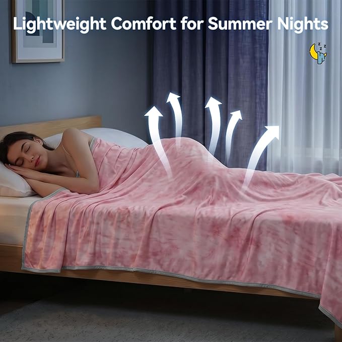 Guohaoi Cooling Throw Blanket for Hot Sleepers, Twin Size 60''×90'' Lightweight Breathable Summer Bed Blanket for Couch, Arc-Chill Q-Max >0.5 Cool Fiber, Lightweight Blanket Pink