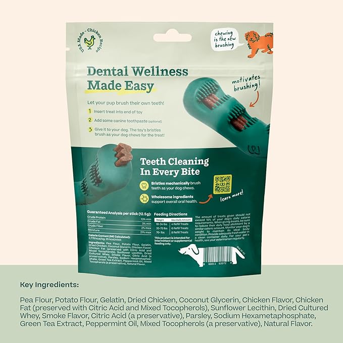 WOOF - Bite n' Brush Refills Treats for the Dog Toothbrush Toy - Scrub Plaque and Tartar from Your Dog's Teeth and Mouth - Dog Dental Sticks - 36 Refills - Chicken - 2 Pack