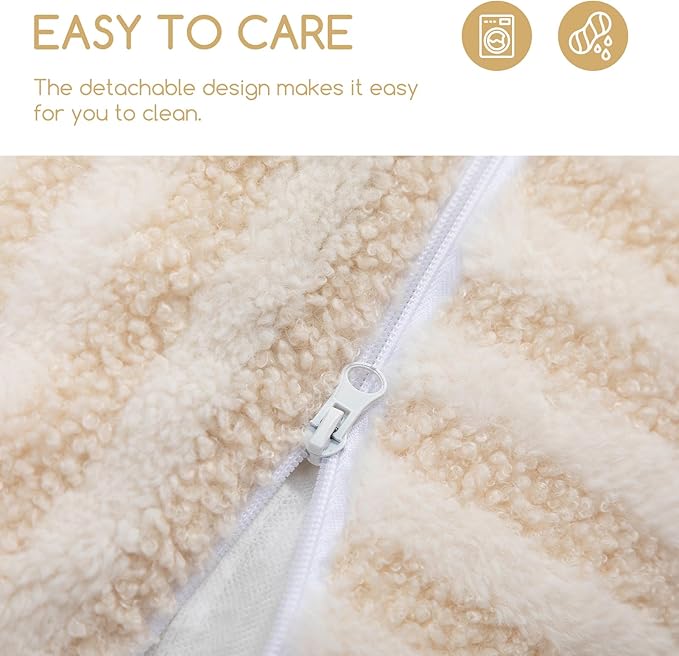 Hollypet Cat Bed Fluffy Plush Multifunctional Double-Layer Machine Washable Soft Warming Kitty Pet Couch Orthopedic Nest Beds for Small Cats Kitten and Dogs up to 13lbs, Beige(25x20x13 inch)