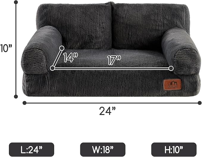 Hollypet Fluffy Dog Cat Bed Pet Couch Beds Plush Soft Warming Washable Puppy Bed for Small Medium Dogs and Large Cats, Dark Charcoal Gray, 24" L x 18" W x 10" Th