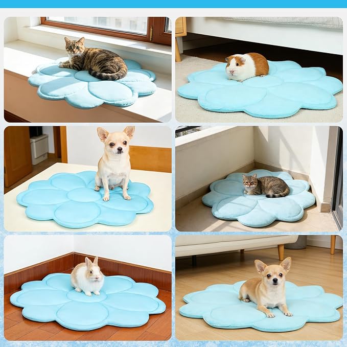 KOOLTAIL Cat Cooling Mat, Upgraded Two Sided Cooling Pad for Dogs Cats Puppy, Soft Summer Pet Sleeping Blanket Kennel to Keeping Cool, Washable Dog Mats for Crate Sofa Bed Outdoor Indoor, Flower Blue