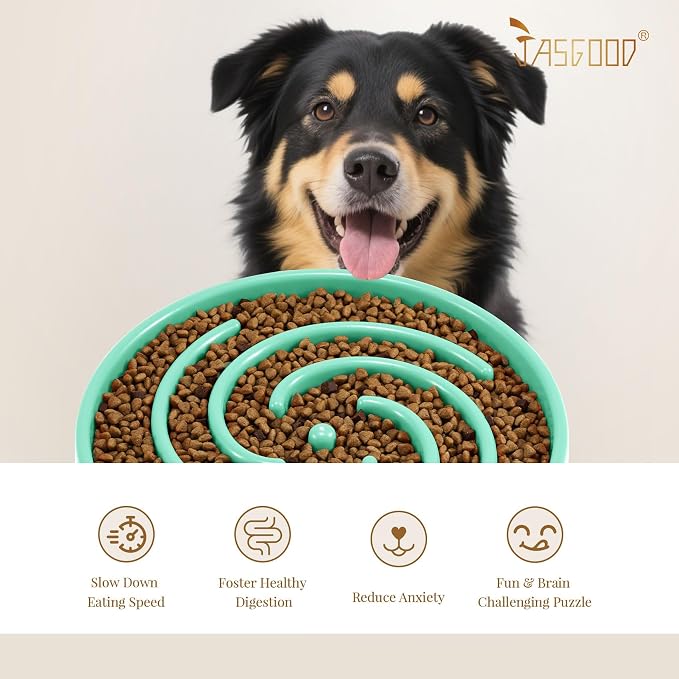 JASGOOD Slow Feeder Dog Bowl - Anti-Gulping, Prevents Bloat & Choking, Healthy Design for Large & Medium Dogs