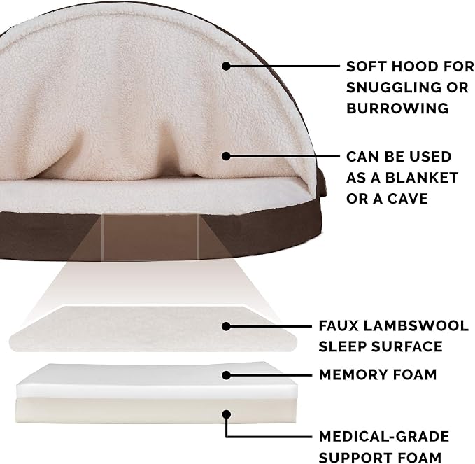 Furhaven 26" Round Memory Foam Dog Bed for Medium/Small Dogs w/ Removable Washable Cover, For Dogs Up to 30 lbs - Sherpa & Suede Snuggery - Espresso, 26-inch