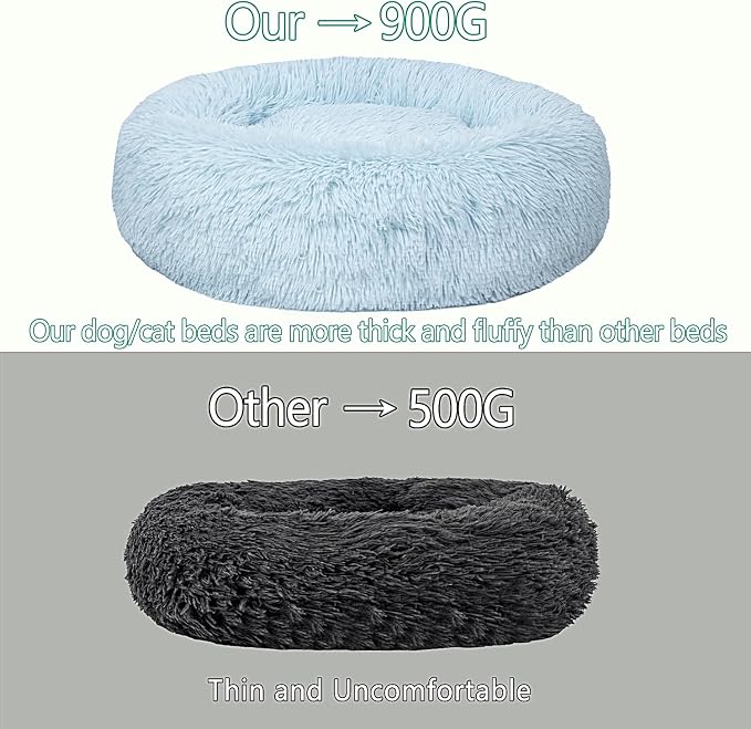 Calming Dog Bed for Small Dogs Cats, Kitty Puppy 23'' Round Anti-Anxiety Warm Fluffy Plush Faux Fur Bed, Soft Anti-Slip Donut Washable Small Pet Bed, Cozy Cat Puppy Bed, Fits up to 30 lbs Pets