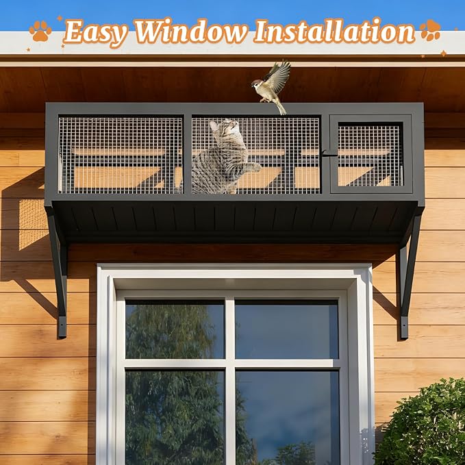 Outdoor Cat Tunnel with Extendable Design, Catio Enclosure Window Box Connecting Inside and Outside，Expandable Space and Channels, Paradise for Sunbathing and Running (Grey, 2-Pack)