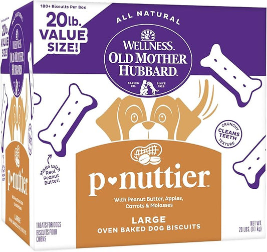 Wellness Old Mother Hubbard Classic P-Nuttier Dog Biscuits, Natural Training Treats, Peanut Butter Flavor, Large Size, 20 lb Box