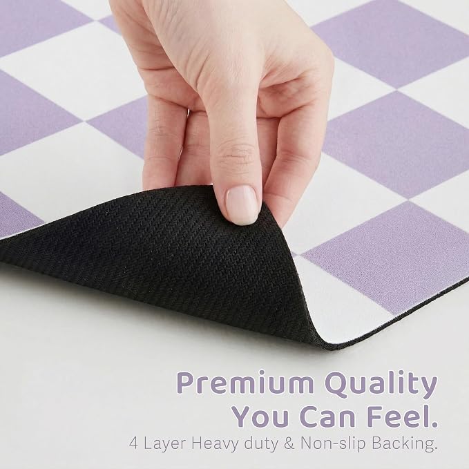 Checkered Dog Feeding Mat, Absorbent Mats for Dog Food and Water Bowl, Dispenser, Aesthetic Purple Checkerboard Pet Placemat for Dogs, Cats, Puppy Accessories (Purple, 16 x 24)