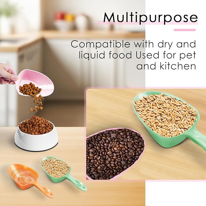 Melamine Pet Food Measuring Scoop, 1 Cup 1/2 Cup 1/4 Cup with Clear Measurement Lines for Dog, Cat, Bird, and Rabbit, Durable, Ergonomic Handle, Dishwasher safe-Pink