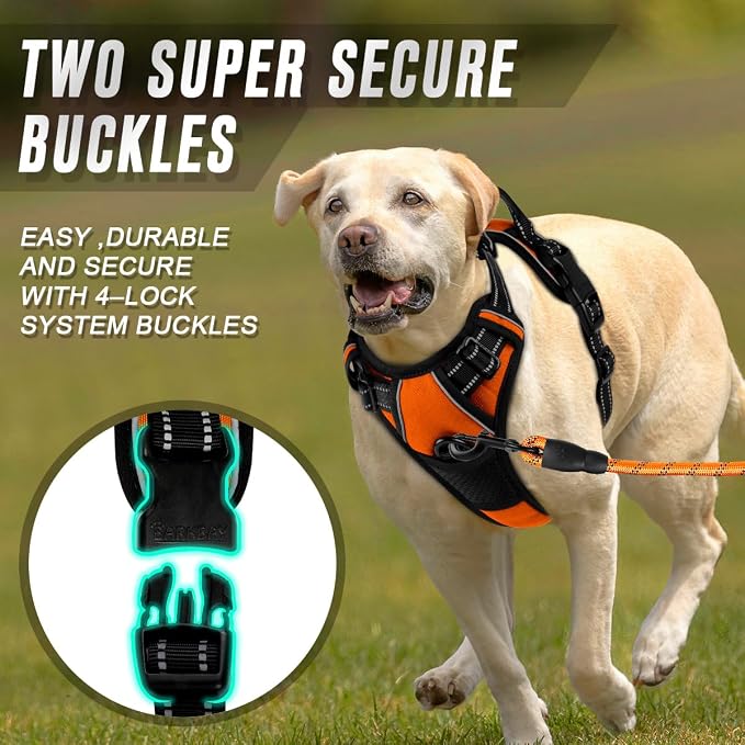 BARKBAY No Pull Dog Harness Front Clip Heavy Duty Reflective Easy Control Handle for Large Dog Walking(Orange,XL)